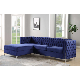 108" Wide Button Tufted Velet 3 Seater Sectional Sofa Couch with Left Facing Chaise, Nailhead Square Arms