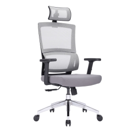 Grey Ergonomic Mesh Office Chair with Headrest and Lumbar Support