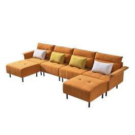 130 inch U Shaped 6 Piece 4 Seater Suede Modular Sectional Sofa Couch with Ottoman