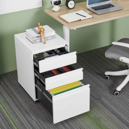 Fully Assembled 3 Drawer Metal Locking File Cabinet with Lockable Wheels