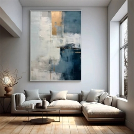 Blue and White Abstract Original Painting Abstract Tranquility Minimalist Wall Art for Living Room