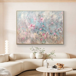 Pink Abstract Flower Canvas Art Oversize Handcraft Pink Flower Painting Original Framed Floral Artwork for Sale