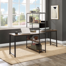 Two Person Computer Desk with Bookshelf