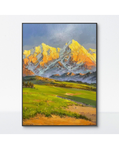 Vertical Landscape Snowy Mountain and Grassland Oil Painting, Post-Impressionist Large Wall Art for Home Living Room, Kitchen, Hotel, Office, Bedroom, Drawing Room, Hallway, No Frame