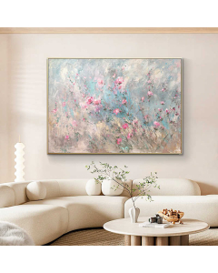 Pink Abstract Flower Canvas Art Oversize Handcraft Pink Flower Painting Original Framed Floral Artwork for Sale