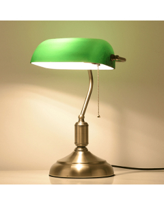 14.96" Bankers Lamp, Vintage Table Desk Lamp with Glass Shade