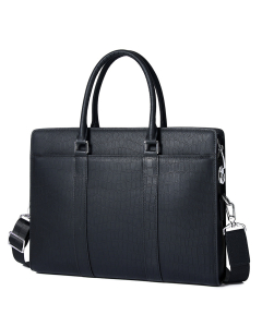 EOATO Black Slim Full Grain Genuine Leather Briefcase with Combination Lock, Work Bag for 16 inch Laptop, Suitable for Women and Men