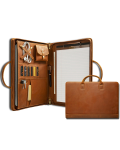 Full Grain Leather Slim Briefcase, Genuine Leather 15.6 inch Laptop Bag Portfolio with Slip Pockets, Card, Pen Slots