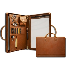 Full Grain Leather Slim Briefcase, Genuine Leather 15.6 inch Laptop Bag Portfolio with Slip Pockets, Card, Pen Slots