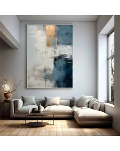 Blue and White Abstract Original Painting Abstract Tranquility Minimalist Wall Art for Living Room