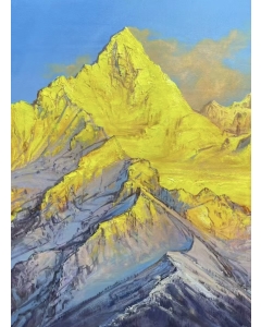 Vertical Snowy Rocky Mountain Sunrise Oil Painting, Large Wall Art for Home Living Room, Kitchen, Hotel, Office, Bedroom, Drawing Room, Hallway, No Frame