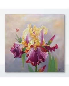 Hand-painted Iris Flower and Butterfly Floral Oil Painting, Contemporary Realism Large Wall Art for Home Living Room, Kitchen, Hotel, Office, Bedroom, Drawing Room, Hallway, No Frame