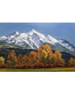 Hand-painted Landscape Trees and Snowy Mountain Oil Painting, Impressionistic Large Wall Art for Home Living Room, Kitchen, Hotel, Office, Bedroom, Drawing Room, Hallway, No Frame