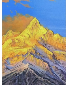 Vertical Snowy Rocky Mountain Sunrise Oil Painting, Large Wall Artwork for Home Living Room, Kitchen, Hotel, Office, Bedroom, Drawing Room, Hallway, No Frame