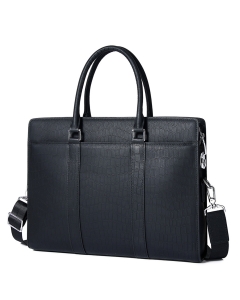 EOATO Black Slim Full Grain Genuine Leather Briefcase with Combination Lock, Work Bag for 16 inch Laptop