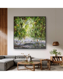 Hand-painted Original Contemporary Large Abstract Art Green Plant Oil Painting, Modern Wall Art for Living Room, Kitchen, Bathroom, Home Office, Dining Room, Bedroom, Hallway, No Frame