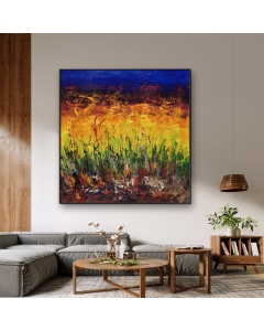 Hand-painted Original Yellow Large Abstract Art Fire Oil Painting, Modern Wall Art for Home Living Room, Kitchen, Farmhouse, Office, Bedroom, Drawing Room, Hallway, No Frame