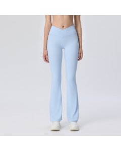 Women's High-Waisted Flared Yoga Pants, Cross-Waist Quick-Dry Slimming Workout Leggings with Cloud-Like Drape