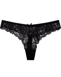 Women's Floral Lace Thong Underwear, Soft Stretch Low Rise Panty Lingerie
