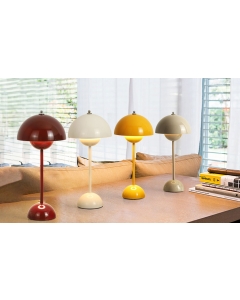 19.7"H Mushroom Cordless Table Lamp, 1960s Mid Century Vintage Table Desk Lamp, Battery Powered Rechargeable Table Lamps