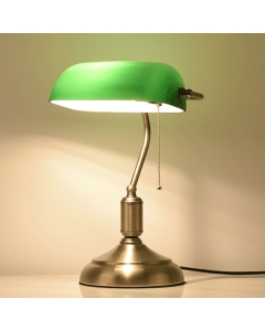 14.96" Bankers Lamp, Vintage Table Desk Lamp with Glass Shade